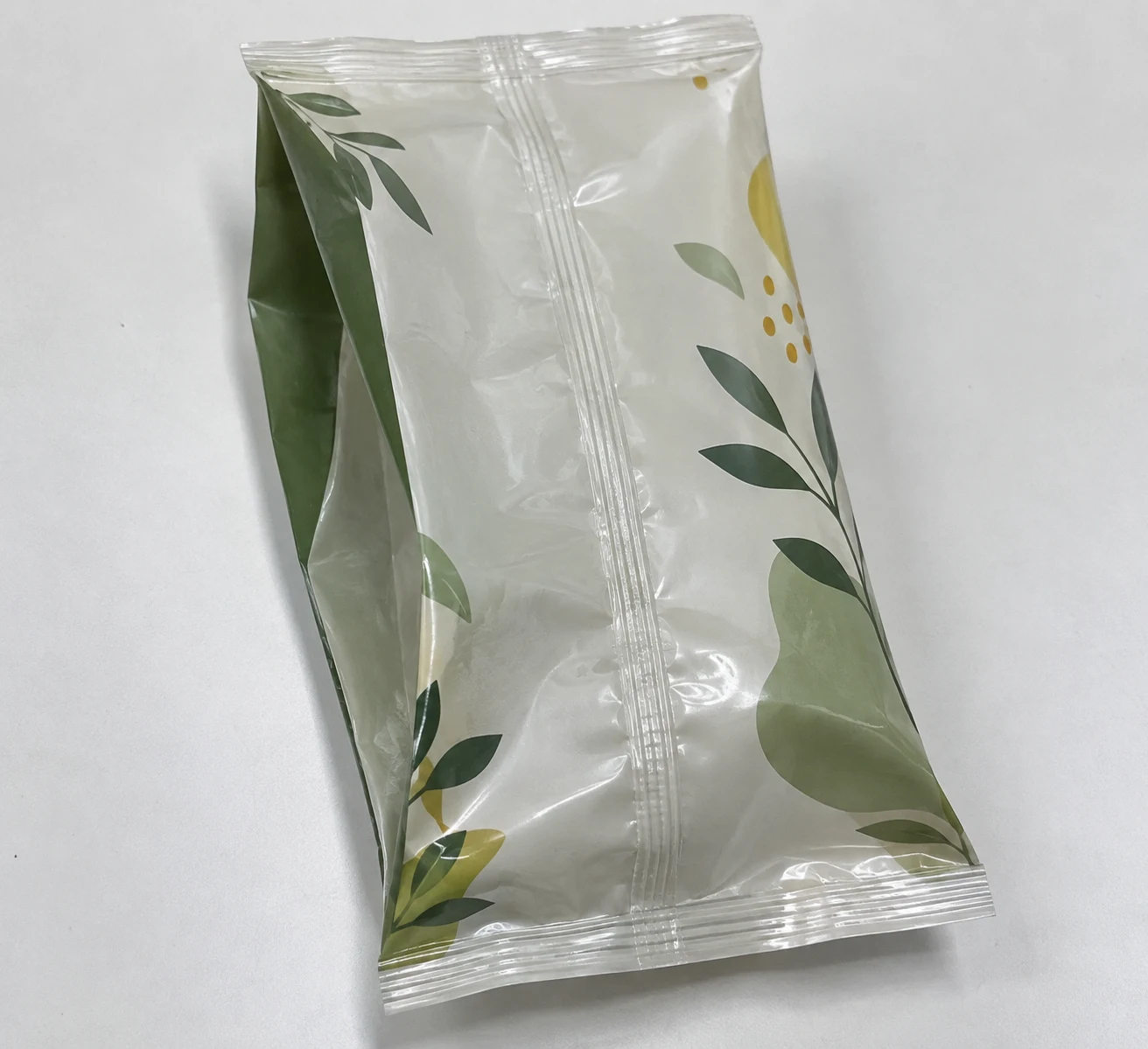 Flat empty center seal gusset bags with refill artwork